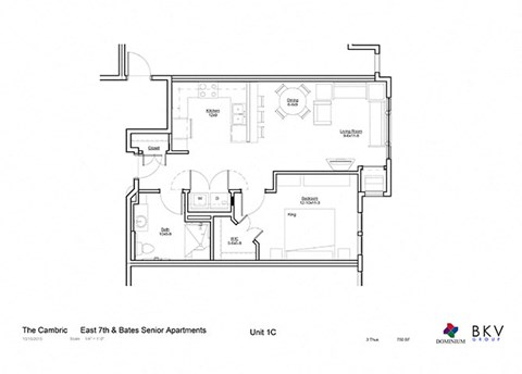 1 Bedroom Floor Plan at The Cambric Senior Apartments, St. Paul, MN 55106